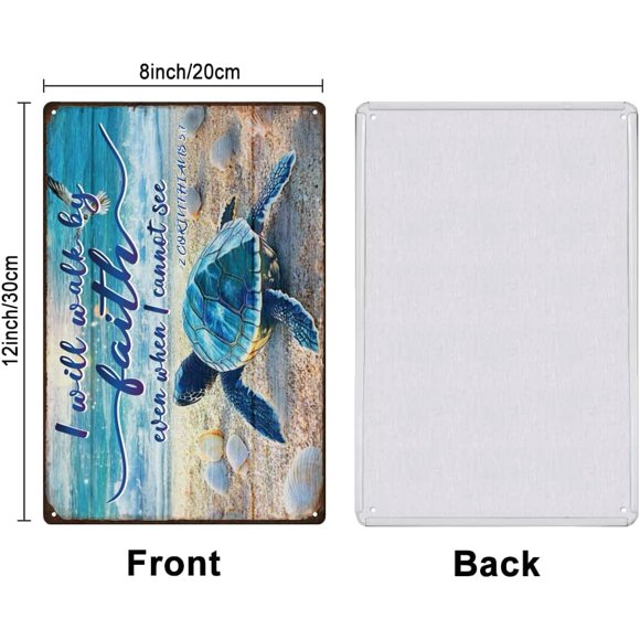 Blue Sea Turtle Metal Tin Signs Motivational Retro Metal Poster Ocean Beach Coast Scenery Vintage Wall Art Decor Tin Signs for Home Living Room Bedroom Cafes Wall Decor Plaque Sign 30x20cm