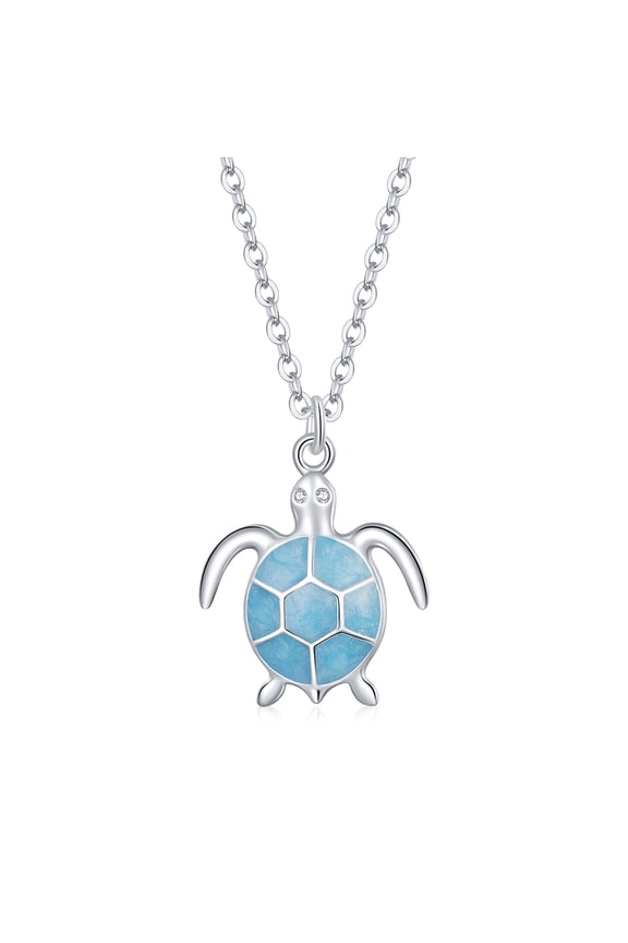 Blue Sea Turtle Necklace - 925 Silver Adjustable Chain Delicate Pendant Jewelry for Wome