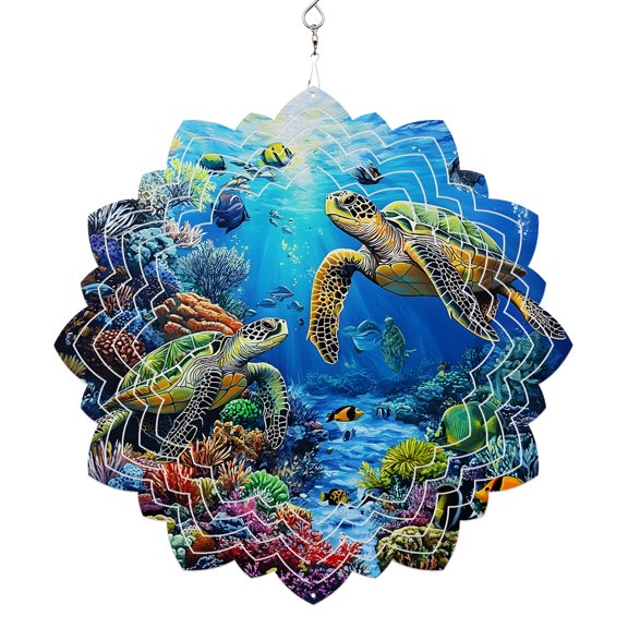 Blue Sea Turtle Ocean Wind Spinner for Yard and Garden, Colorful Coral Sea Underwater Hanging Wind Spinner Outdoor 3D Kinetic Wind Sculpture Spinners Indoor Outdoor Patio Décor Ornaments Gift 8 Inch