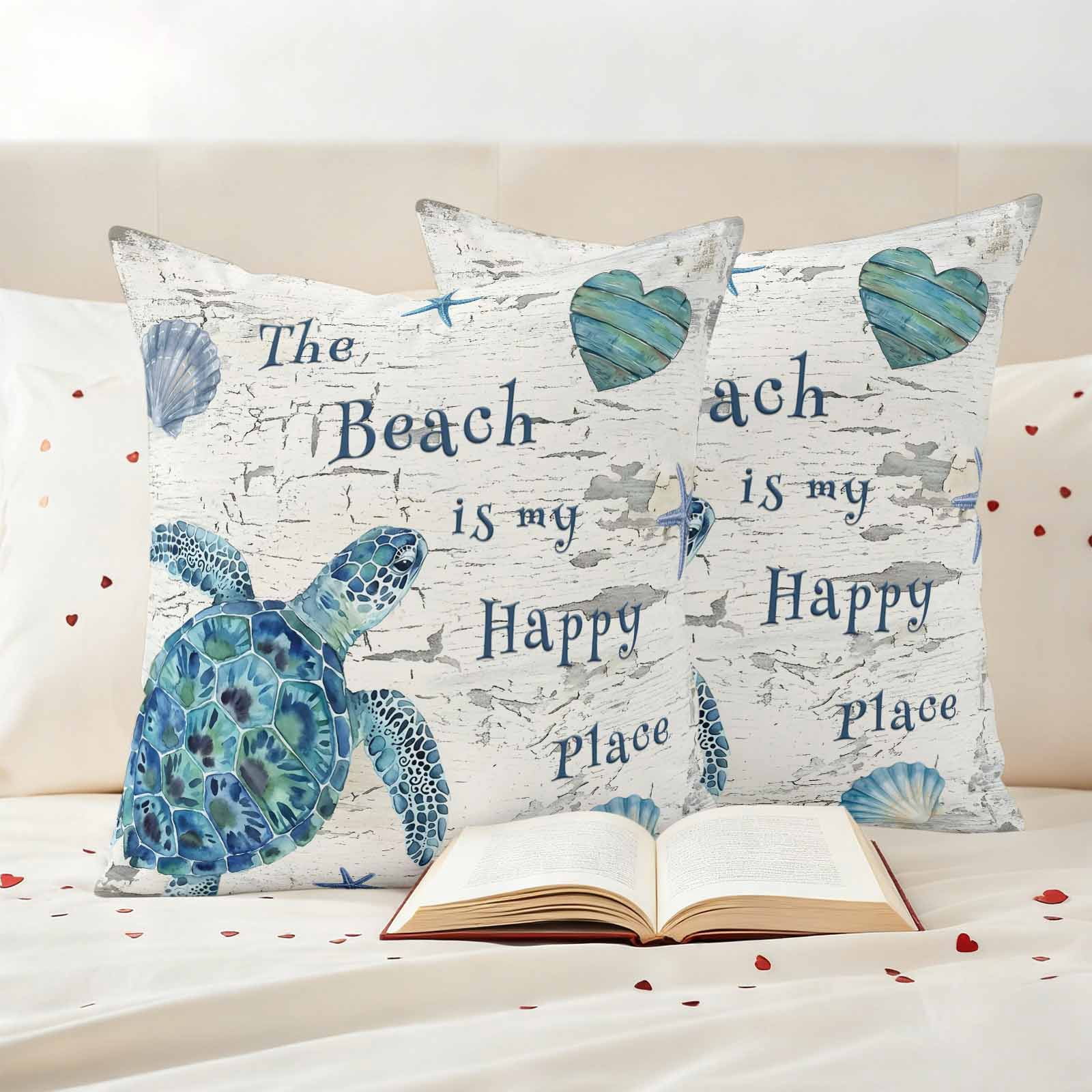 Blue Sea Turtle Outdoor Throw Pillow Covers Set of 2, Beach Happy Place ...