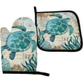 thumbnail image 1 of Blue Sea Turtle Oven Mitts & Pot Holders Sets Holiday Kitchen Decor Nautical Map Area Heat Resistant Non-Slip Potholders Set for Cooking Baking BBQ, 1 of 6