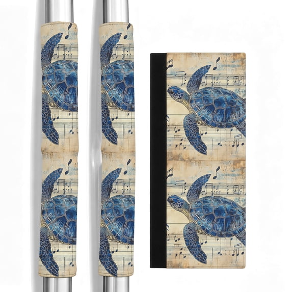 Blue Sea Turtle Refrigerator Door Handle Covers Set of 2, Vintage Coastal Sheet Music Fridge Door Handle Protector Kitchen Appliance Cover for Refrigerator Oven Dishwashers Microwave