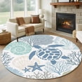 thumbnail image 1 of Blue Sea Turtle Round Living Room Rugs 7 ft, Nautical Ocean Watercolor Green Shells Coral Starfish Washable Area Rug with Non-Slip Sturdy Edge Binding Round Carpet for Kitchen Office Bedroom, 1 of 9