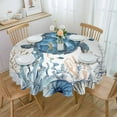 thumbnail image 1 of Blue Sea Turtle Round Tablecloth 60 Inch - Waterproof Fabric Table Cloth Protector, Summer Beach Coral Nautical Coastal Ocean Tablecloths Washable Table Cover for Kitchen Coffee Table, 1 of 6