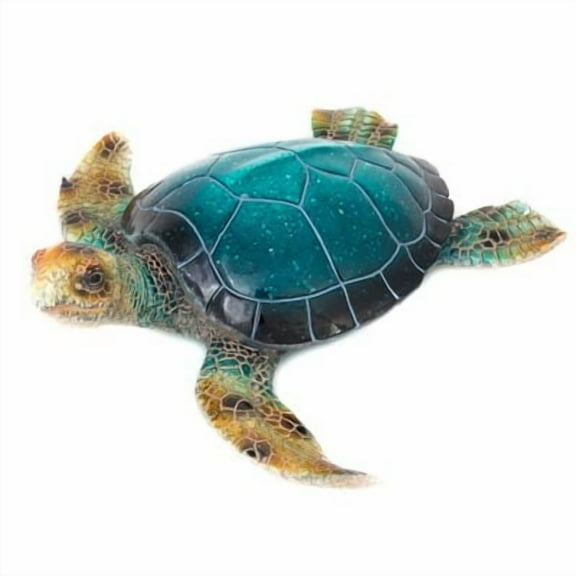 Blue Sea Turtle Statue Garden Decor, Tabletop or Wall Hanging Sea Turtle Sculpture, Coastal, Tropical Accent Decoration 16 in x 15 in