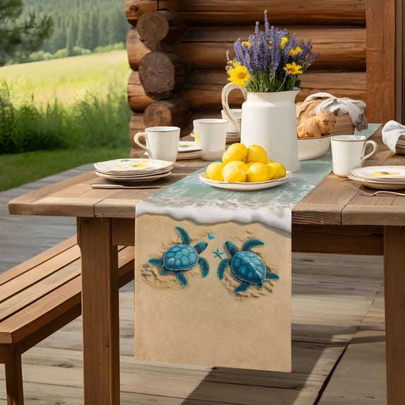Blue Sea Turtle Summer Beach Table Runner 60 Inch Long Teal Green Ocean ...