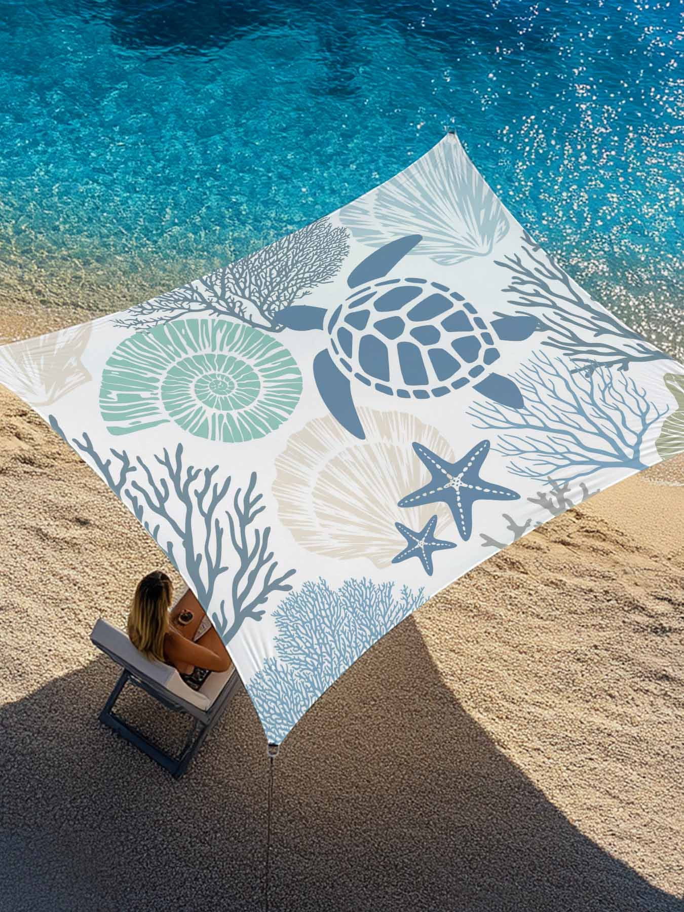 Turtle Shell Canopy Blue Sea Turtle Sun Shade Sail 6.5' x 10', Nautical Ocean Watercolor ...