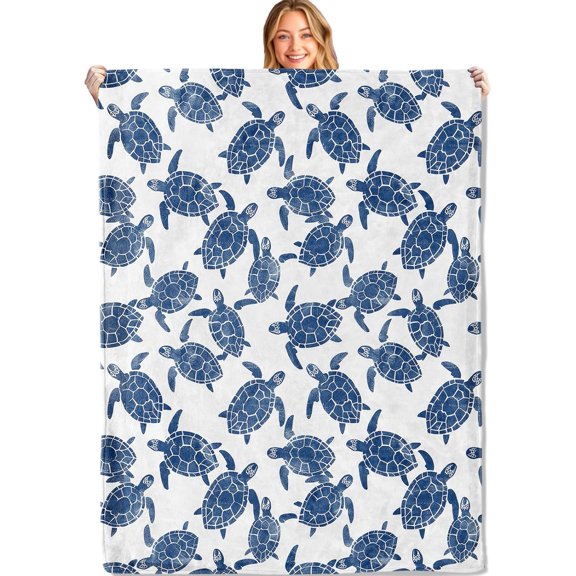 Blue Sea Turtle Throw Blanket - 60x80in,Ultra Soft, Cozy Lightweight Flannel,Nautical Turtles Blankets - Gifts for Kids & Ocean Lovers,for Couch Office Travel,Coastal Home Living Room Decor