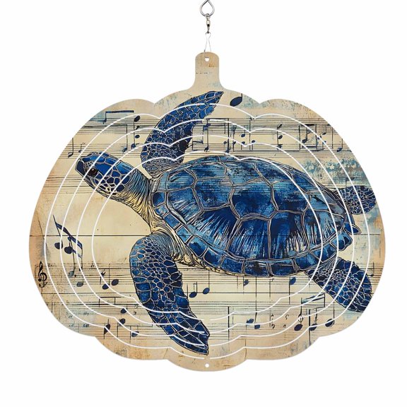 Blue Sea Turtle Wind Spinner for Yard and Garden, Vintage Coastal Sheet Music Hanging Wind Spinner Outdoor 3D Kinetic Wind Sculpture Spinners Indoor Outdoor Patio Décor Ornaments Gift 8 Inch