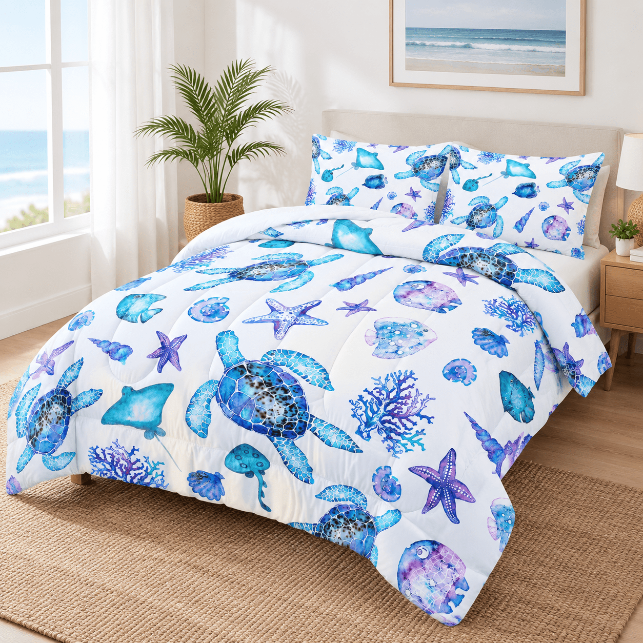 Turtle Shell Conk Blue Sea Turtleforter 3bedding Set Cstarfish Shell Fish For Teen Girl ...