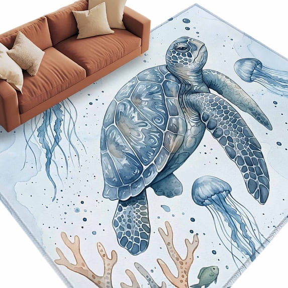 Baby Turtle Rug Blue Sea Turtles Area Rug 8x10 Washable Rug Non Slip Summer Ocean ...