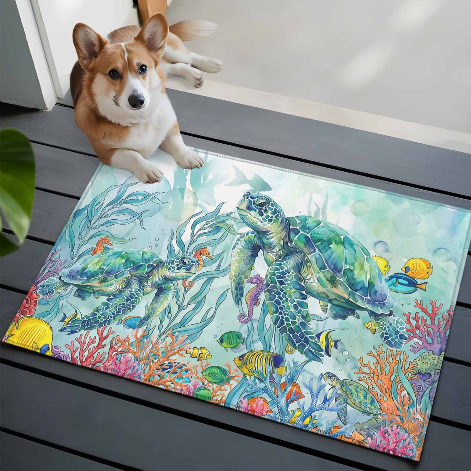 Blue Sea Turtles Front Door Rugs 2x3 ft Fish Color Coral Ocean Life ...