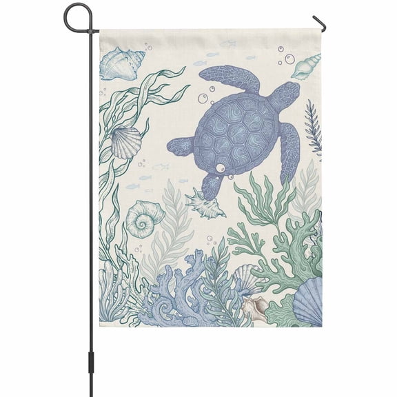 Blue Sea Turtles Garden Flag 12 x 18 Inches, Shell Coral Vintage Ocean Life Summer Weather Proof Outdoor Patio Flags Double Sided Small Garden Decoration for Yard Outside Home