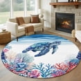 thumbnail image 1 of Blue Sea Turtles Round Living Room Rugs 5 ft, Red Coral Shell Ocean Life Summer Watercolor Washable Area Rug with Non-Slip Sturdy Edge Binding Round Carpet for Entryway Kitchen Bedroom Bathroom, 1 of 9