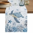 thumbnail image 1 of Blue Sea Turtles Table Runner 72 Inches, Coastal Ocean Sea Starfish Coral Jellyfish Bed Runner Dresser Scarves Tabletop for Indoor Outdoor Parties/Ceremony/Banquet, 14" x 72", 1 of 9