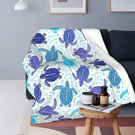 Blue Sea Turtles Ultra Soft Fleece Throw Blanket Size Lightweight Sofa/Couch/Living Room/Bed Decor Plush Bed Blankets for Adults and Kids Gifts 60"x50"