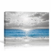 Blue Sea Waves Ocean Horizon Wall Art Coastal Landscape Canvas Print Beach Photography Decor Modern Home Artwork 30"L x 20"W