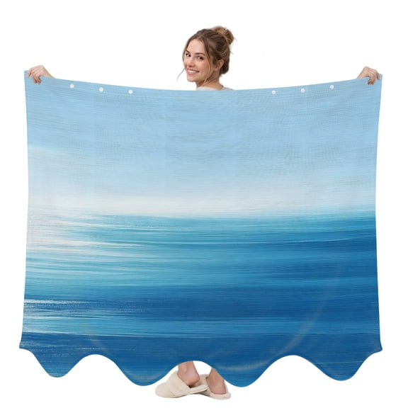 Blue Sea Wearable Blanket, Horizon Abstract Gradient Tranquility Ocean Scenery Plush Thick Cozy Flannel Oversized Adult Throw Body Wearable Blankets with Pocket Gifts for Women Men 58x64in