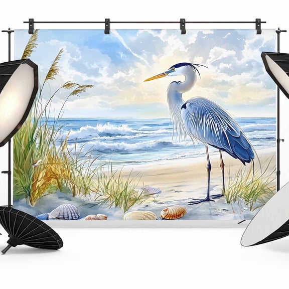 Blue Seabird Backdrop for Photography, Sea Wave Blue Sky Reed Seaside Nature Scenery Photo Backdrop Portrait Background Party Banner Photo Backgrounds for Studio Booth Props, 7x5ft
