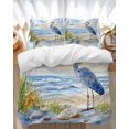 thumbnail image 1 of Blue Seabird Bedding Duvet Cover Set Full Size 4 Pieces Sea Wave Blue Sky Reed Seaside Nature Scenery Bedding Set with Zipper Closure, 1 Comforter Cover 86x86 Inches 1 Flat Sheet & 2 Pillow Cases, 1 of 7