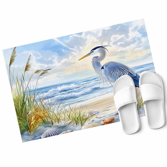 Blue Seabird Door Mat Sea Wave Blue Sky Reed Seaside Nature Scenery Non Slip Absorbent Entrance Mat Washable Low Profile Indoor Doormat for Front Door Entryway Entry 16"x24"