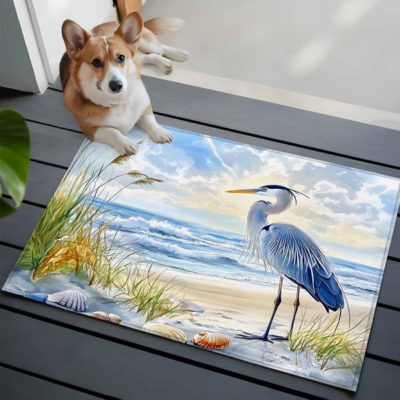 Blue Seabird Front Door Rugs 2x3 ft Sea Wave Blue Sky Reed Seaside Nature Scenery Small Rug for Entryway Non Slip Washable Bathroom Door Mat Absorbent Floor Mat for Indoor Entrance