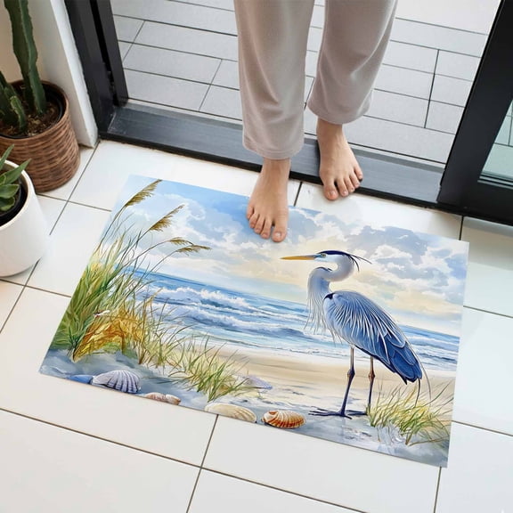 Blue Seabird Indoor Door Mat 16x24 Inch Sea Wave Blue Sky Reed Seaside Nature Scenery Front Door Mat Non Slip Washable Entryway Rug Low Profile Dirt Trapper Doormat for Bathroom Kitchen Bedroom