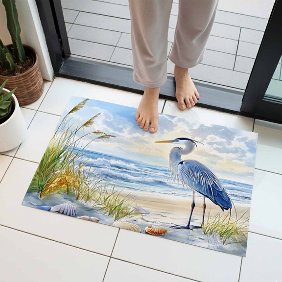 Blue Seabird Indoor Door Mat 20x31.5 Inch Sea Wave Blue Sky Reed Seaside Nature Scenery Front Door Mat Non Slip Washable Entryway Rug Low Profile Dirt Trapper Doormat for Bathroom Kitchen Bedroom
