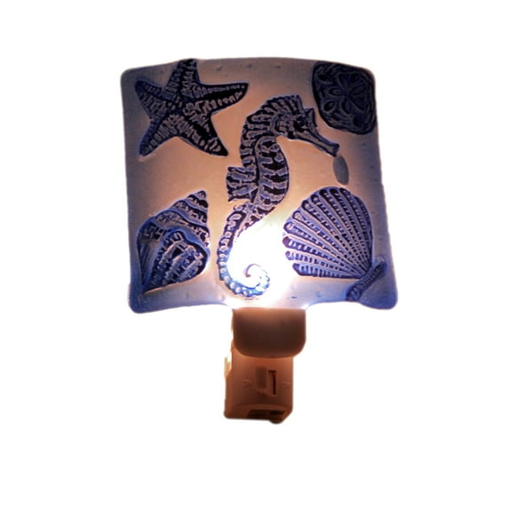 Blue Seahorse Hand Painted Art Glass Plug In Night Light