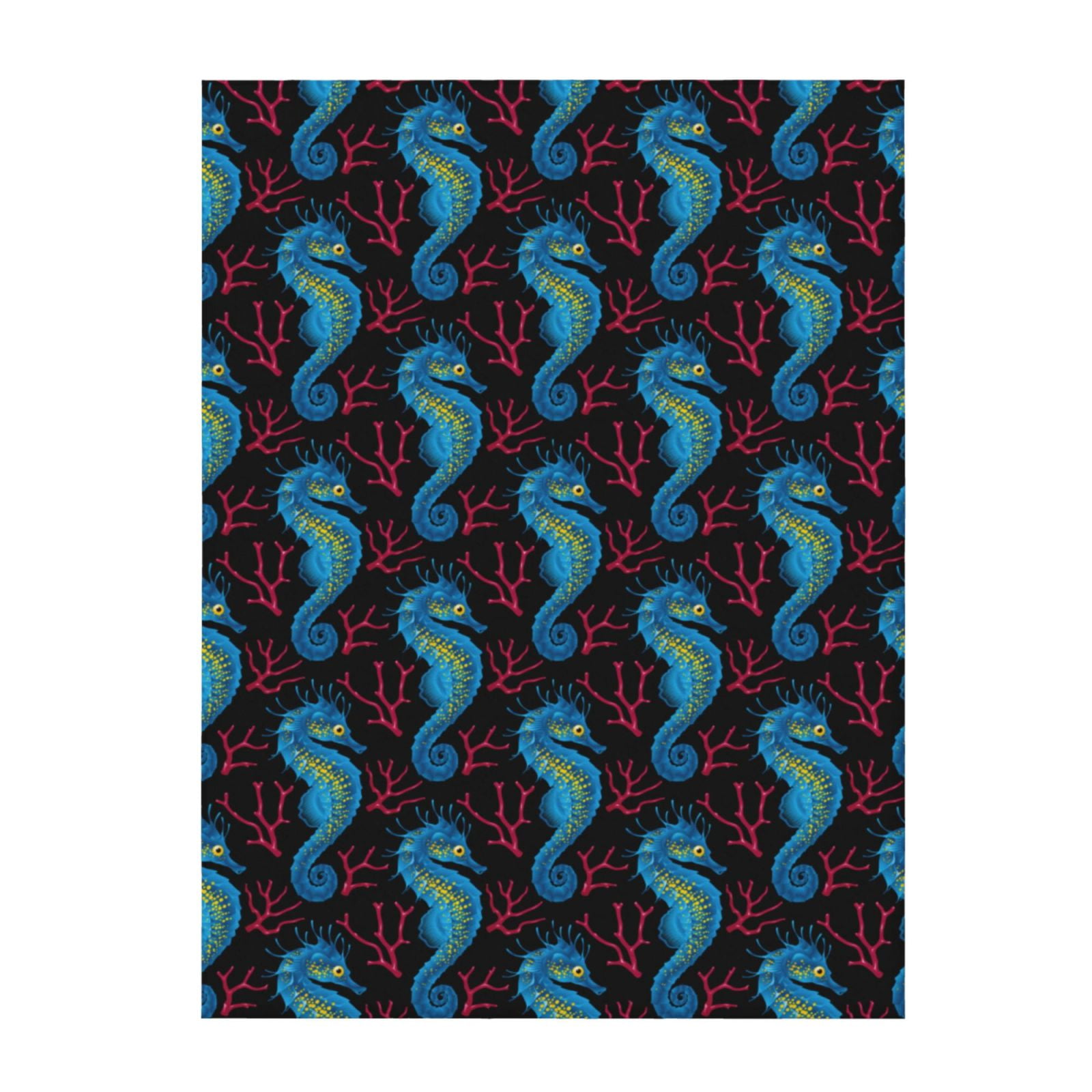 Blue Seahorse Throw Blanket for Couch Sofa and Bed, Super Soft Cozy