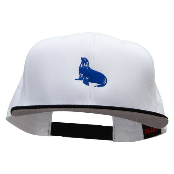 Blue Seal Embroidered Two Tone Superior Cotton Twill Flat Bill Snapback Cap - Black White OSFM