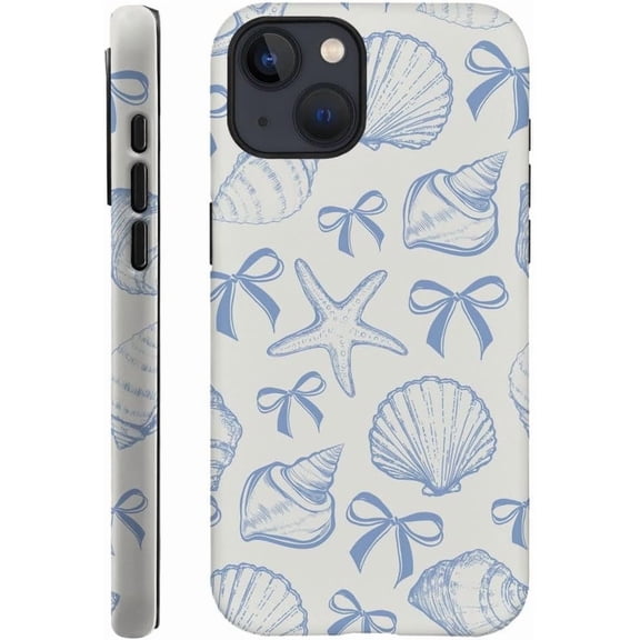 Blue Seashell Bow Coastal Coquette Summer Cute Pattern Ribbon A994 Protective Case for iPhone 17 16 15 14 13 12 11 Pro Max