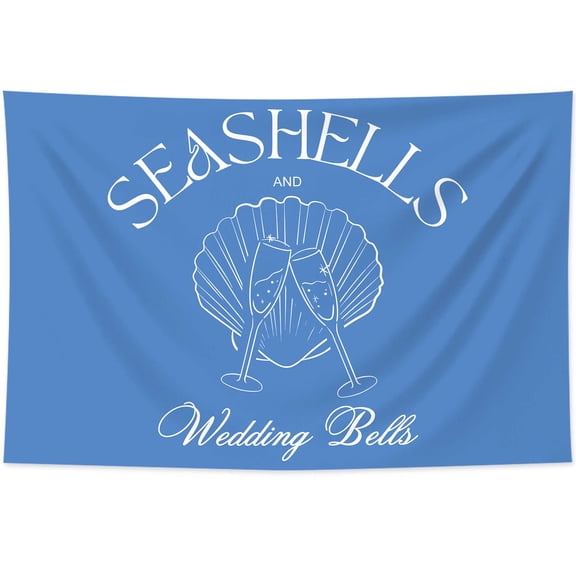 Blue Seashell Champagne Glass Printed Backdrop Ocean Styling For Adult Beach Wedding Bridal Shower Photo Wall Decor