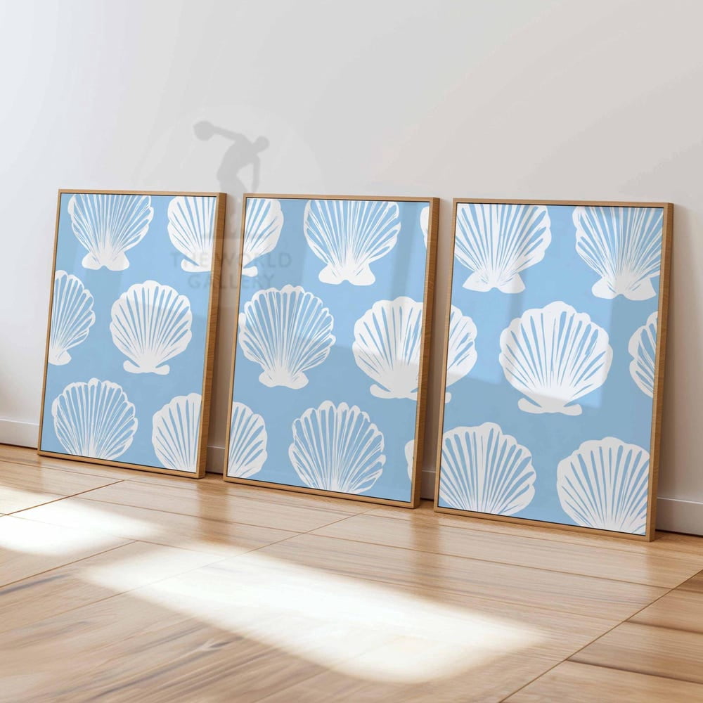 Blue Seashell Coastal Bathroom Nautical Ocean Poster Set Wall Art Set 3 ...