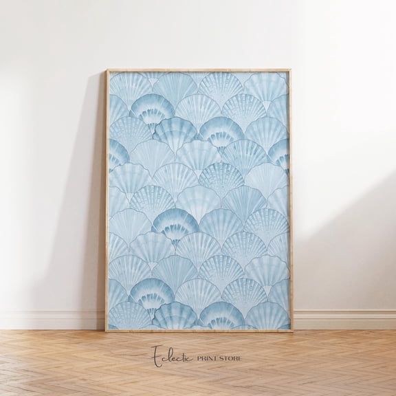 Blue Seashell Coastal Beach House Pattern Trendy Hamptons Nautical Soft Artistic Wall Decor