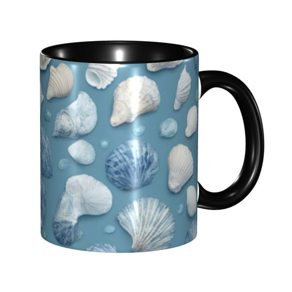 Blue Seashell Coffee Mug Fun Custom Ceramic Mugs 11oz Black