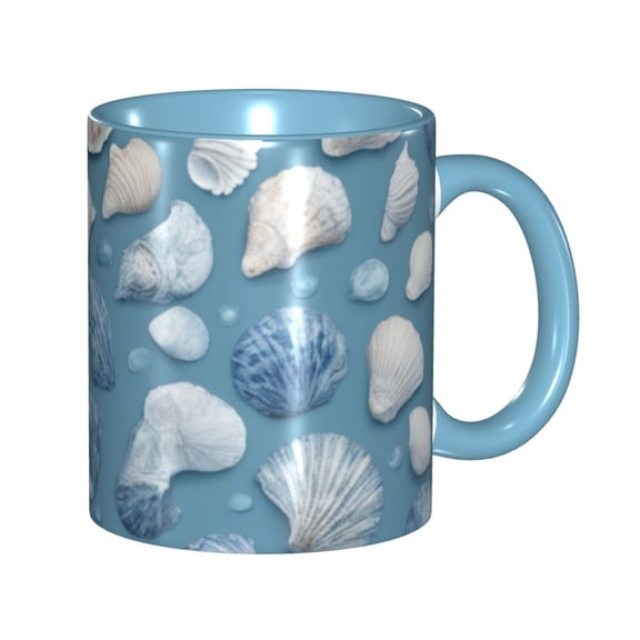 Blue Seashell Coffee Mug Fun Custom Ceramic Mugs 11oz Sky Blue