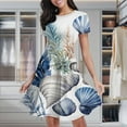 thumbnail image 1 of Blue Seashell Coral Print Women's Classic Swing Skater Dress Casual Work Party Cocktail Dresses, 1 of 6