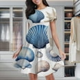 thumbnail image 1 of Blue Seashell Coral Print Women's Classic Swing Skater Dress Casual Work Party Cocktail Dresses, 1 of 6