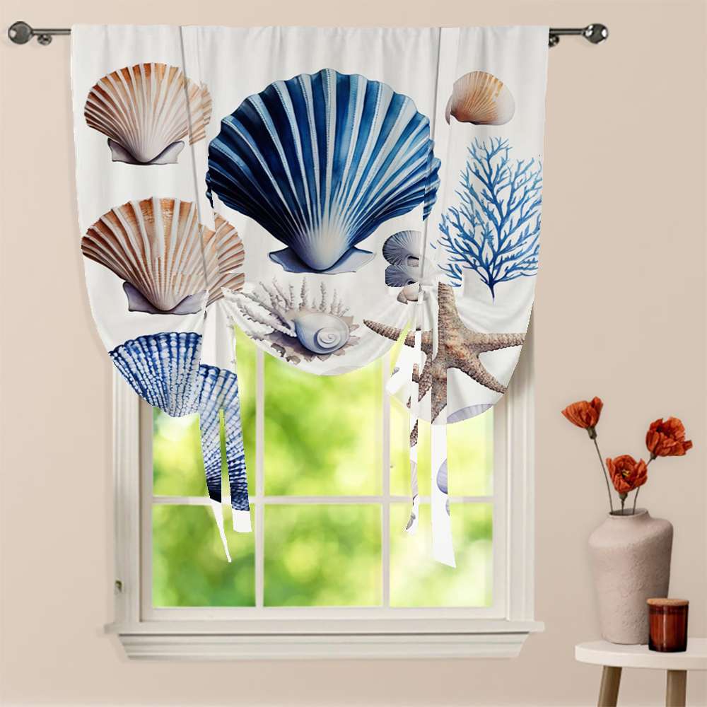 Blue Seashell Pattern Window Curtain for Living Room Roman Curtain ...