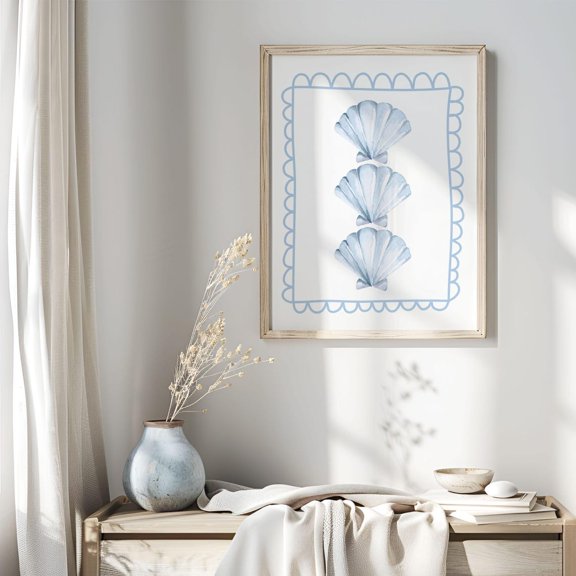 Blue Seashell Poster, Light Blue Beachy Wall Art, Cute Coastal Wall Art, Beach House Decor, Trendy Wall Art, Apartment Aesthetic, 293, Unframed Canvas Size 12x18