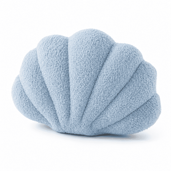 Blue Seashell Shaped Throw Pillow, 13 x 10 Inch, Soft Plush Decorative Cushion
