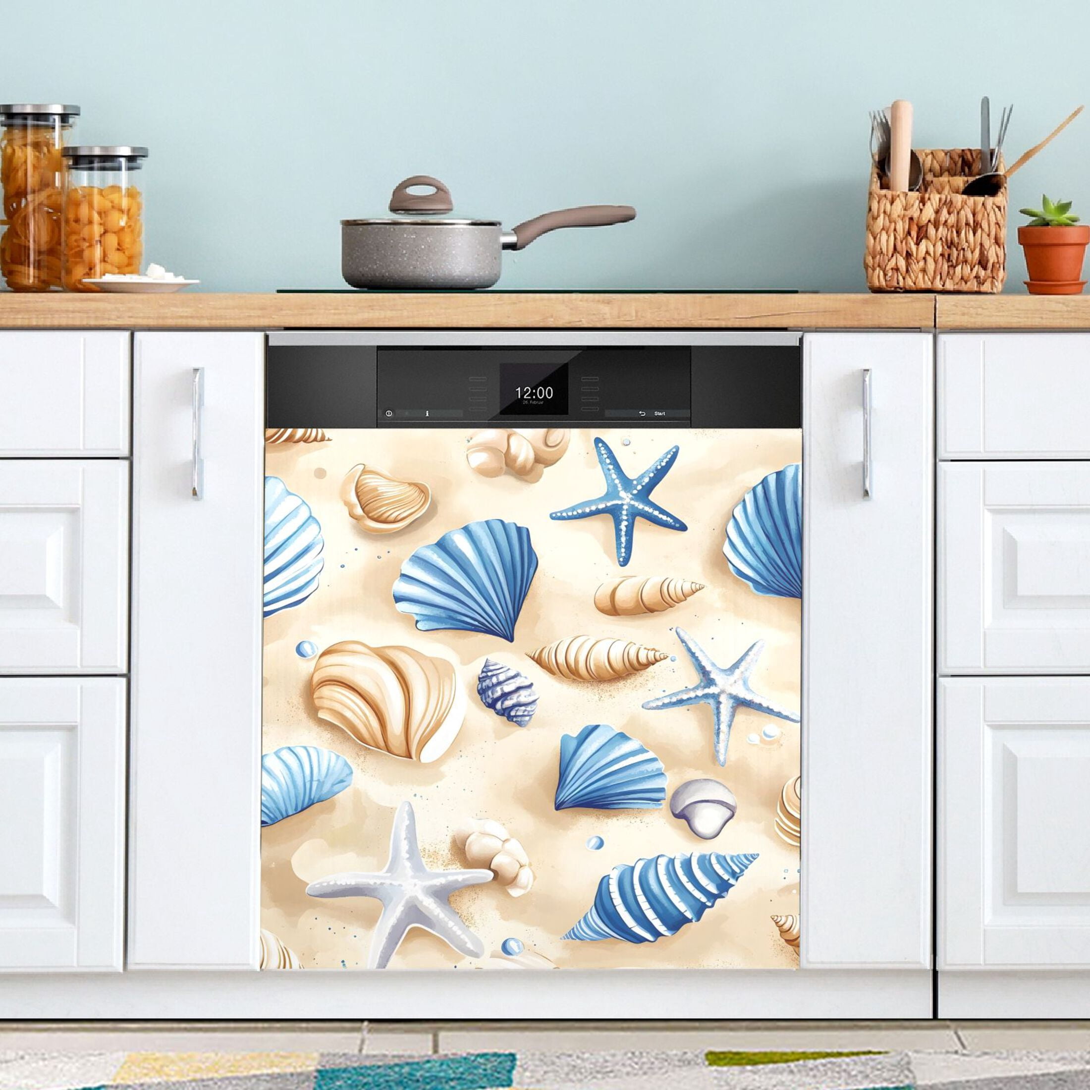 Blue Seashell Starfish Dishwasher Magnet Cover Reuseable Refrigerator ...