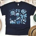 thumbnail image 1 of Blue Seashell and Bow T-Shirt, Elegant Ocean-Inspired Graphic Tee for Women, Navy, Size 4XL, 1 of 6