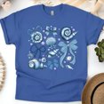 thumbnail image 1 of Blue Seashell and Bow T-Shirt, Elegant Ocean-Inspired Graphic Tee for Women, Royal, Size 5XL, 1 of 6