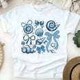 thumbnail image 1 of Blue Seashell and Bow T-Shirt, Elegant Ocean-Inspired Graphic Tee for Women, White, Size S, 1 of 6