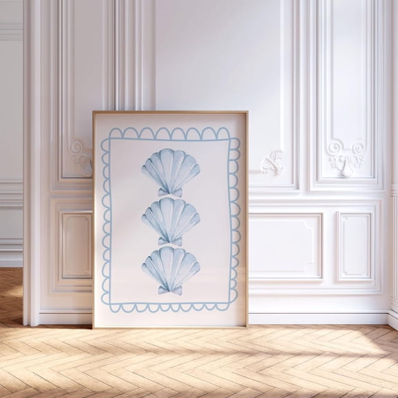Blue Seashell poster, Light Blue Beachy Wall Art, Cute Coastal Wall Art, Beach House Decor, Trendy Wall Art, Apartment Aesthetic, Unframed Paper Print