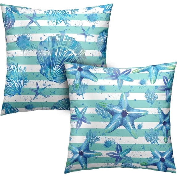 Blue Seashells Pillow Covers 20x20 Coastal Beach Themed Decorative Pillow Covers Summer Ocean Cushion Covers Set of 2 for Outdoor Sofa Home Decor Living Room