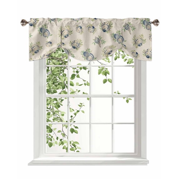 Blue Seashells Tie Up Valances Curtain, Coastal Vintage Leaf Rustic ...