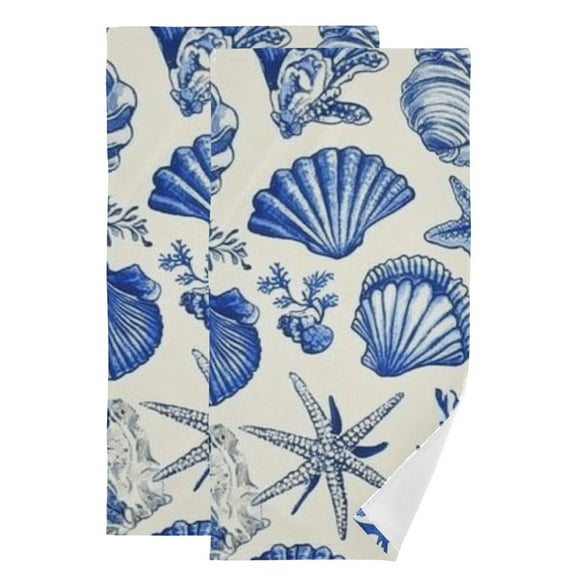 Blue Seashells and Starfish Hand Towel Absorbent Bath Towels for Bathroom Sports Gym(28.3" X 14.4") Set of 2